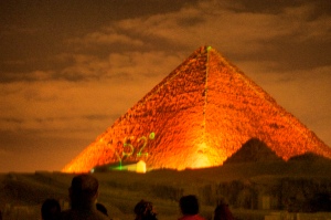 alt=pyramids lit up during the show"